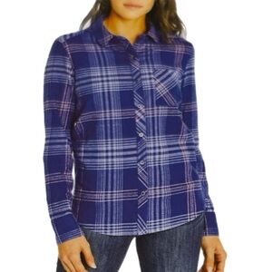 ORVIS Classic Collection Logan Flannel Plaid Shirt Navy Blue Pink L.
